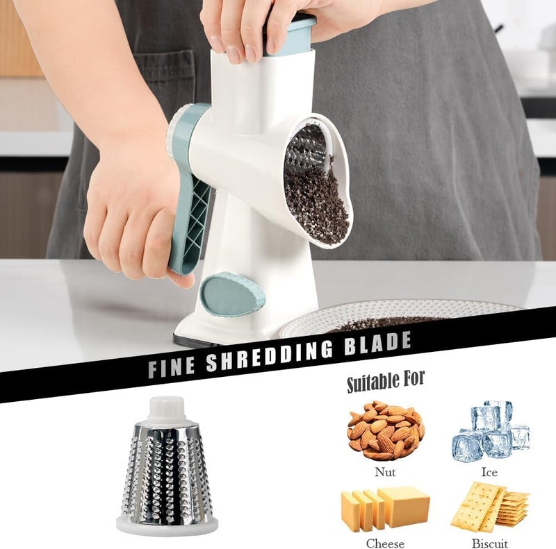 Badelite Cheese Grater Hand Crank Rotating Cheese Shredder Stainless Steel Vegetable Slicer Grater for Kitchen 3 Blades for Cheese, Carrot, Cucumber, Nuts, Chocolate, White - Image 4
