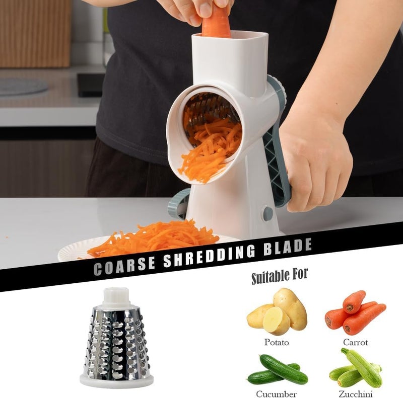 Badelite Cheese Grater Hand Crank Rotating Cheese Shredder Stainless Steel Vegetable Slicer Grater for Kitchen 3 Blades for Cheese, Carrot, Cucumber, Nuts, Chocolate, White - Image 3