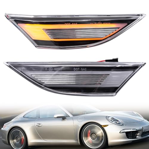Mingrui test 2Pcs Amber Full LED Front Side marker Lights for Porsche 991 Carrera 981 Boxster Cayman 718 Boxster Cayman Clear Lens Turn Signal Lights with Canbus - Image 1