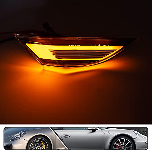 Mingrui test 2Pcs Amber Full LED Front Side marker Lights for Porsche 991 Carrera 981 Boxster Cayman 718 Boxster Cayman Clear Lens Turn Signal Lights with Canbus - Image 2