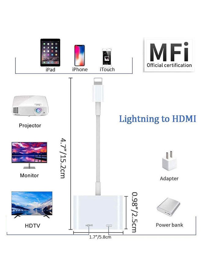 SHOPI - Lightning to HDMI Adapter,1080P Digital Sync Screen Converter AV Adapter with Charging Port Compatible with iPhone 12/11/XS/XR/X/8 iPad on HDTV/Monitor/Projector Support All iOS - Image 1