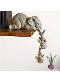 3pcs/set Elephant Sitter Mothers Hanging Two Babies Statue Hand-Painted Resin Collections Figurines Hanging Off The Edge Of A Shelf Or Table