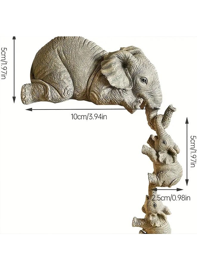 Generic - 3pcs/set Elephant Sitter Mothers Hanging Two Babies Statue Hand-Painted Resin Collections Figurines Hanging Off The Edge Of A Shelf Or Table - Image 1