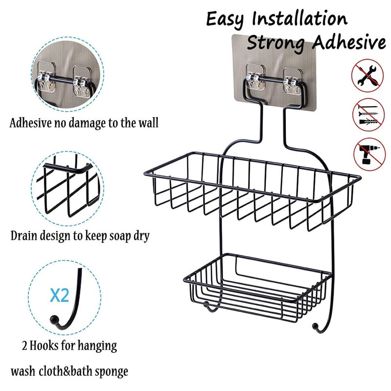 ROKTRY Shower Caddy Basket Shelf with Soap Dish, Rustproof Bathroom Organizer Shelf with Hooks, No Drilling Wall Mounted Storage Shelves for Kitchen Bathroom - Image 5
