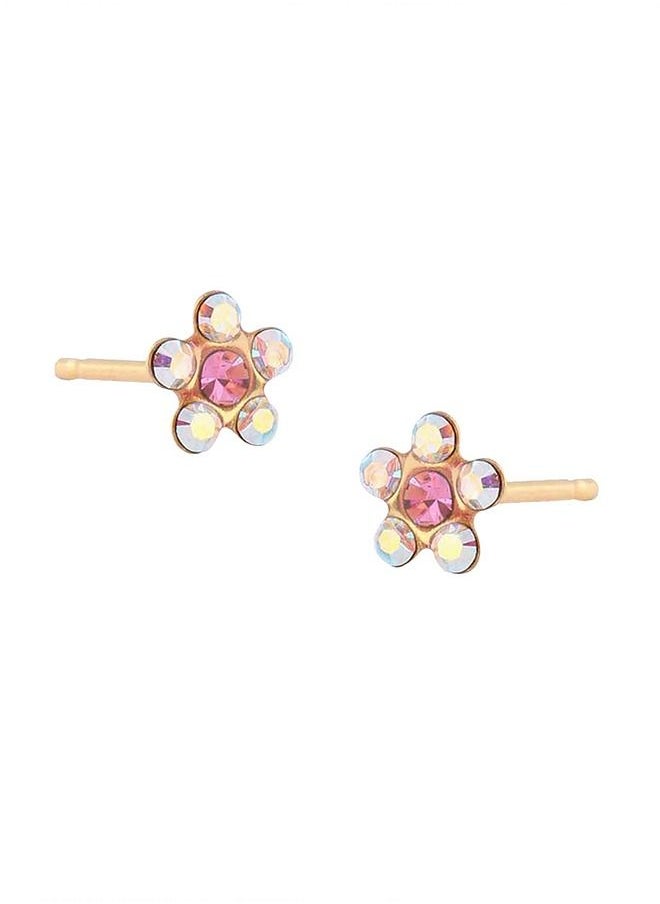 Studex - Daisy Ab Crystal – October Rose 24K Pure Gold Plated Ear Studs For Kids - Image 1