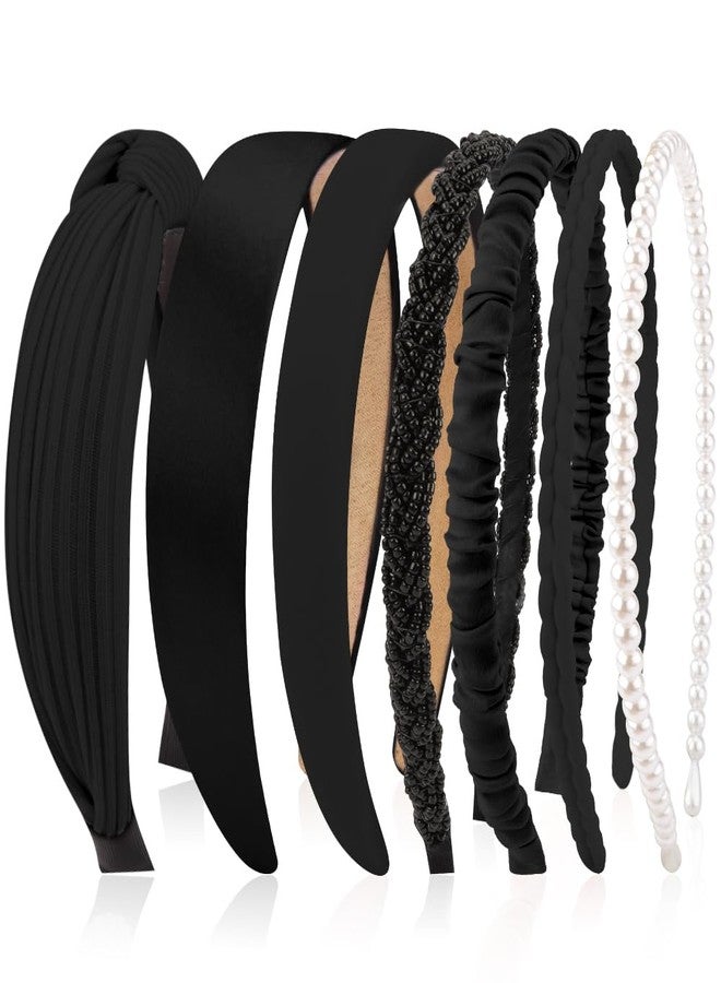 AHONEY 7 Pack Black Headbands for Women Girls Headbands Non Slip Hairbands Cute Hair Accessories Multi-style Headband Pack Diademas Para Mujer (Black) - Image 1