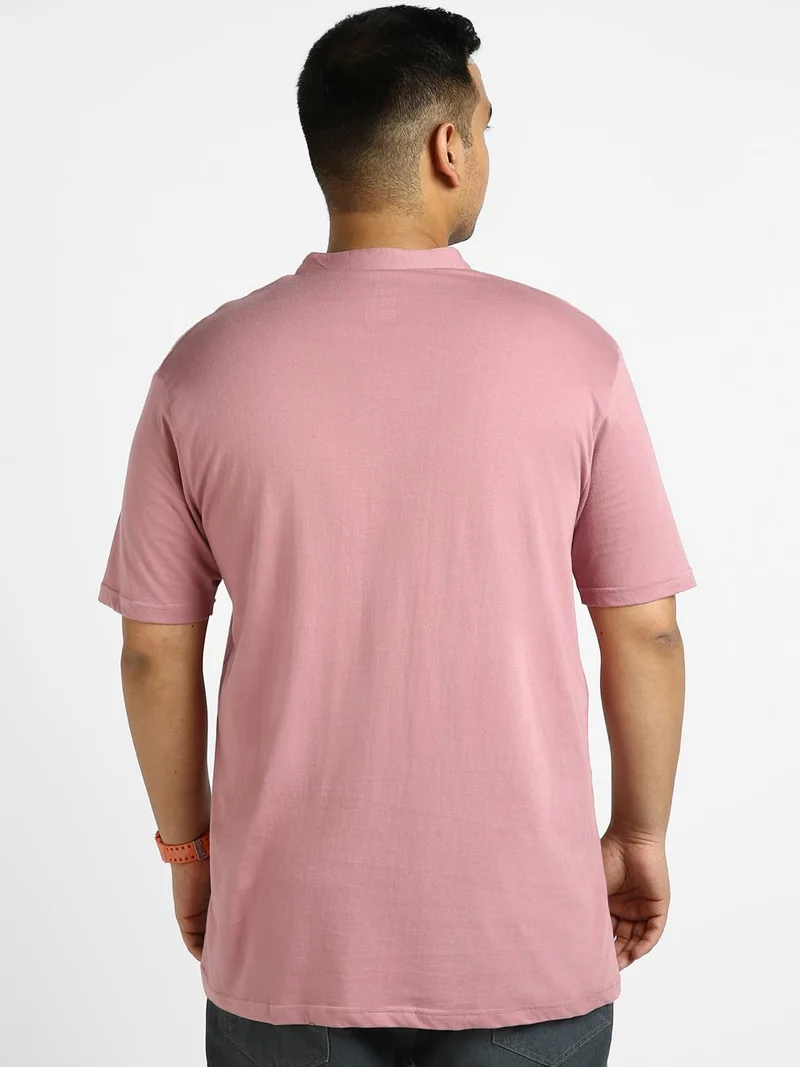 Urbano Fashion  Urbano Plus Men's Lilac Solid Mandarin Collar Regular Fit Half Sleeve Cotton T-Shirt  | Best Price UAE