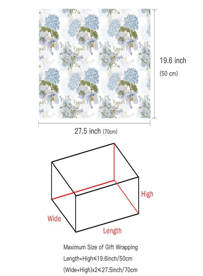 LeZakaa Floral Wrapping Paper, Blue Hydrangea Flowers & Gingham Check, 4 Different Design for Wedding, Bridal Shower, Mother's Day, Birthday, 12 Folded Sheets, 27.5 x 19.6 inches Per Sheet - Image 3