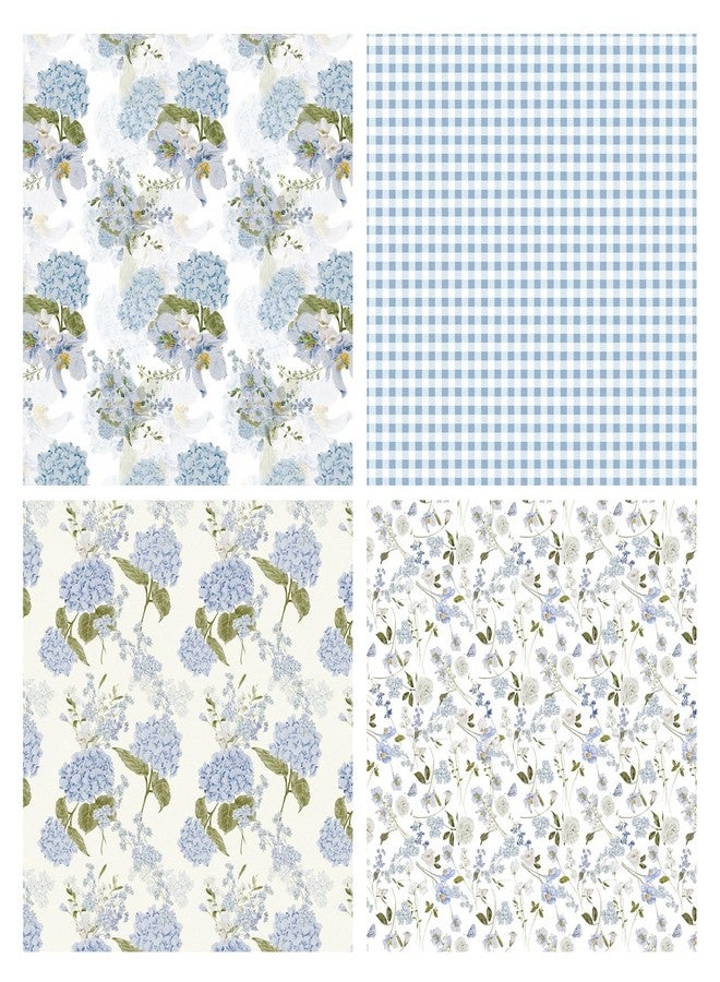 LeZakaa Floral Wrapping Paper, Blue Hydrangea Flowers & Gingham Check, 4 Different Design for Wedding, Bridal Shower, Mother's Day, Birthday, 12 Folded Sheets, 27.5 x 19.6 inches Per Sheet - Image 2