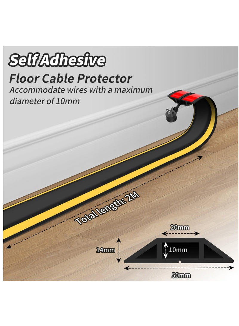 غطاء كابل الأرضية، واقي كابل خارجي، غطاء سلكي ذاتي اللصق للكابلات، غطاء أرضي مطاطي للكابلات للمكاتب والمصانع والمرائب وحماية الحبال على الحائط الأرضي، 2 متر - Image 2