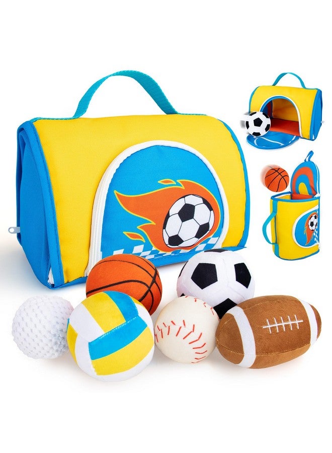 teytoy My First Sports Bag For Baby,Stuffed Plush Playset With Soft Basketball,Baseball,Football,Soccer,Golf Ball,Rugby,Volleyball Baby Birthday Gift Toys For 1 Year Old Boys Girls  - Image 1