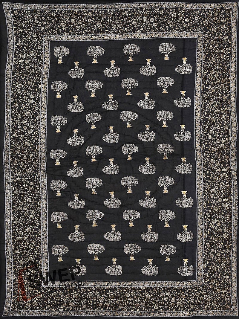 SIBLEY Traditional Jaipuri Soft Light Weight Pure Cotton Rajsthani Print RazaiQuiltBlanketRazai for Single Bed Black - Image 4