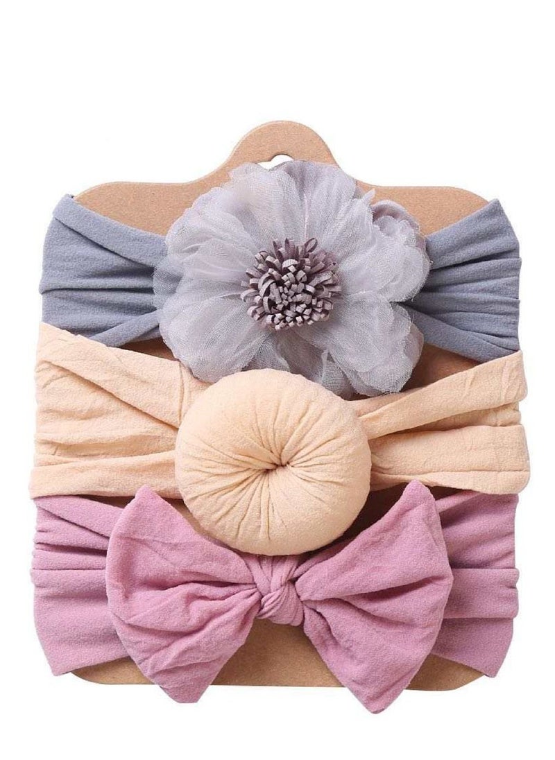 The Girl Cap The Girl Cap Elastic Baby Headband Stretchable Nylon Assorted Hairbands Hair Accessories for Baby - Grey Beige Purple  - Image 1