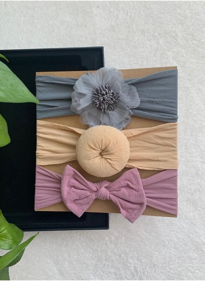 The Girl Cap The Girl Cap Elastic Baby Headband Stretchable Nylon Assorted Hairbands Hair Accessories for Baby - Grey Beige Purple  - Image 3
