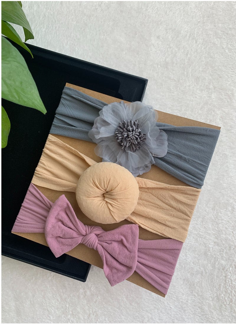 The Girl Cap The Girl Cap Elastic Baby Headband Stretchable Nylon Assorted Hairbands Hair Accessories for Baby - Grey Beige Purple  - Image 2