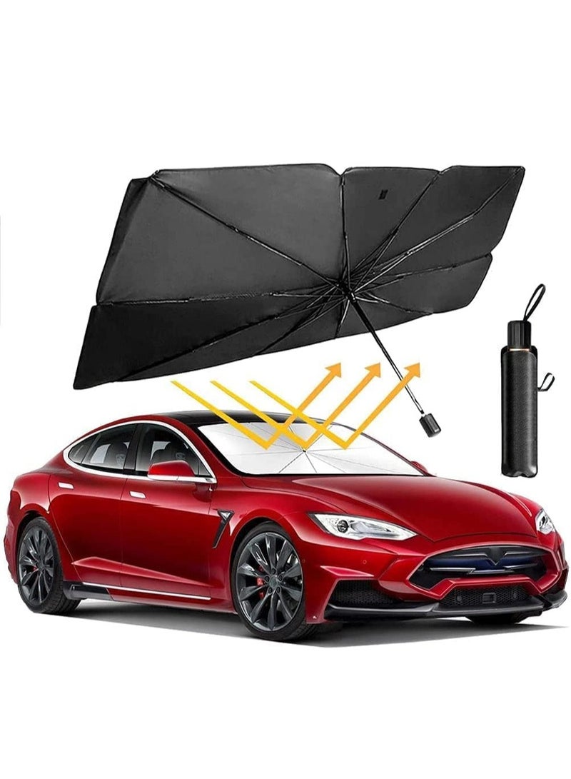 Car Umbrella Windshield Sun Shade Cover Foldable UV Rays and Heat Sun Visor Protector for Car Trucks Front Window (125 cm * 65 cm) - Image 1