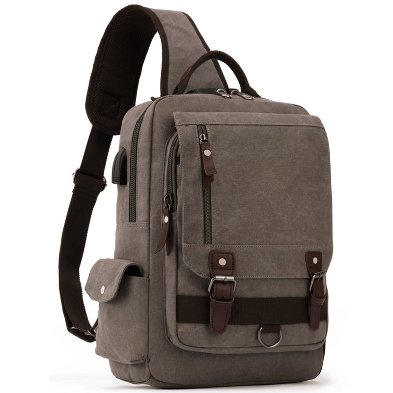 Leaper Retro Crossbody Bag Sling Bag Canvas Messenger Bag for Men Women Shoulder Bag Crossbody Handbags Satchel Brownish Green, XXL - Image 1