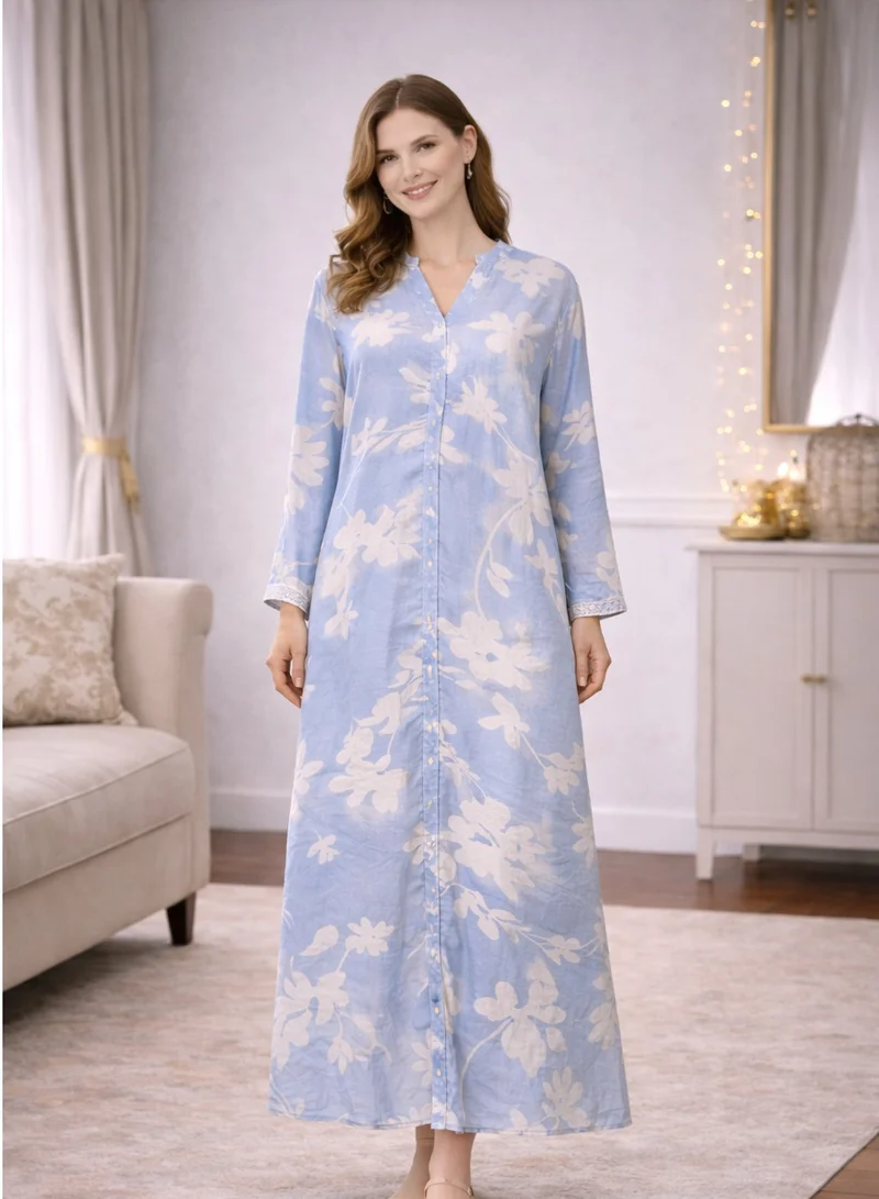 Artemea Women’s Floral Print Jalabiya | Premium Rayon | Button-Front Design | Full-Length Modest Wear
