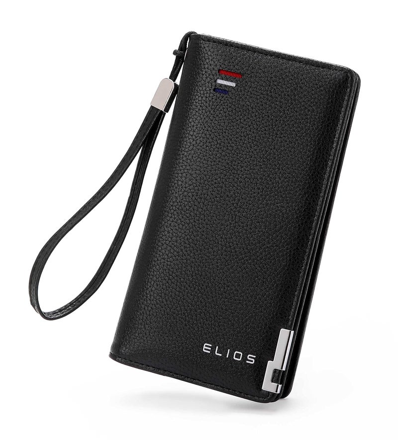 Elios Women Large Capacity Pu Leather Clutch Wallet Card Phone Holder Organizer Ladies Purse With Wrist Strap, Black - Image 2