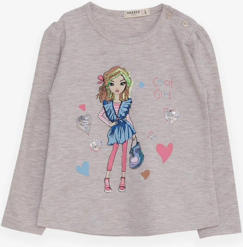 Breeze Girl's Long Sleeve T-Shirt Cool Girl Printed 1.5-5 Years, Beige Melange