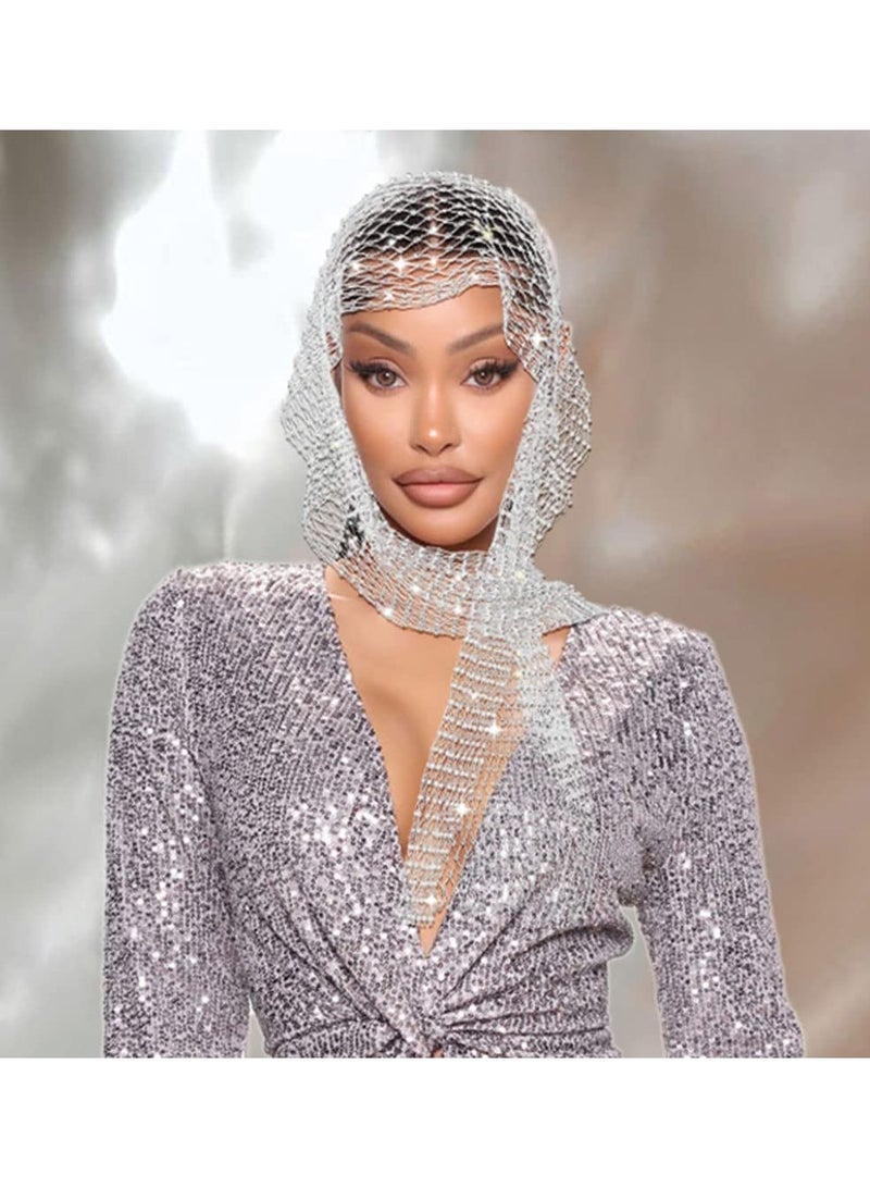 SYOSI SYOSI Mesh Rhinestone Headbands, Glitter Wide Hairbands Elastic Turban Kerchiefs, Crystal Nightclub Headscarfs Rave Party Head Wraps Sparkle Body Jewelry for Women and Girls (White) - Image 4