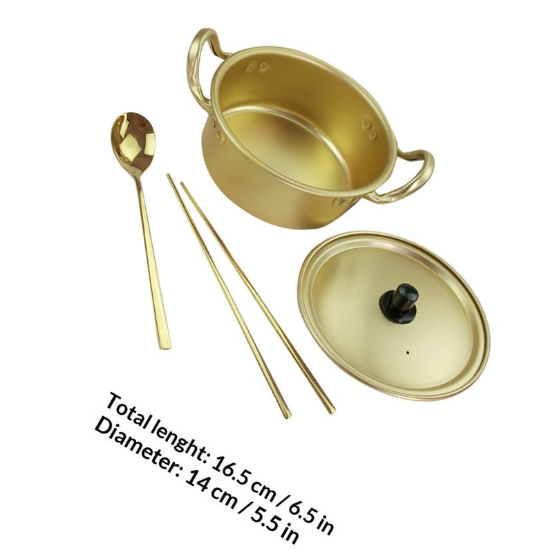 1 Set of Small Soup Pot Aluminum Noodles Pot with Chopsticks Spoon Fork - Image 2
