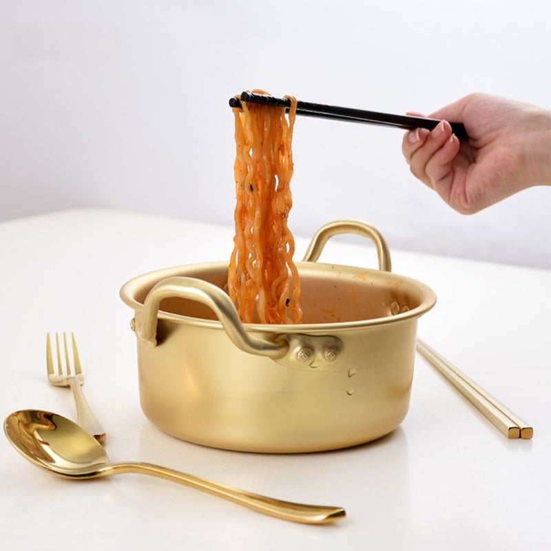 1 Set of Small Soup Pot Aluminum Noodles Pot with Chopsticks Spoon Fork - Image 5