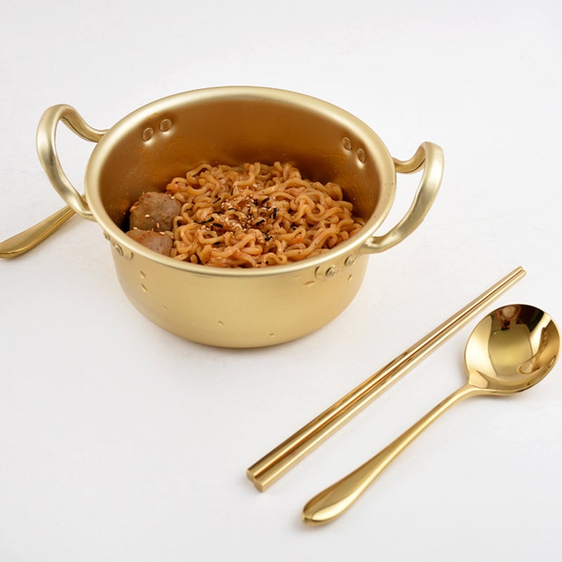 1 Set of Small Soup Pot Aluminum Noodles Pot with Chopsticks Spoon Fork - Image 4