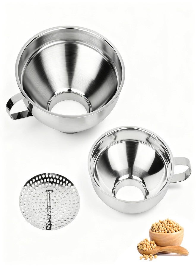 Cuqojs Canning Funnel with Strainer, Wide Mouth Canning Funnels for Filling Wide and Regular Mason Jars, Food Grade Stainless Steel Canning Funnels for Kitchen Use, 3 Pack (Small and Large) - Image 1