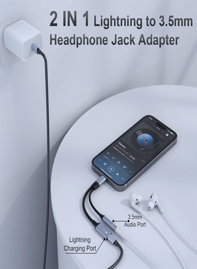 MTAKYI Lightning to 3.5mm Headphone Jack Adapter 【Apple MFi Certified】 2 in 1 iPhone Aux Audio & Charge Adapter, Phone Headphone Adapter Support Music+Charge+Mic+Control Compatible with iPhone 14 13 12 11 - Image 2