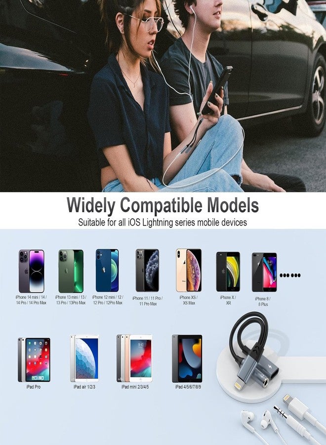 MTAKYI Lightning to 3.5mm Headphone Jack Adapter 【Apple MFi Certified】 2 in 1 iPhone Aux Audio & Charge Adapter, Phone Headphone Adapter Support Music+Charge+Mic+Control Compatible with iPhone 14 13 12 11 - Image 3