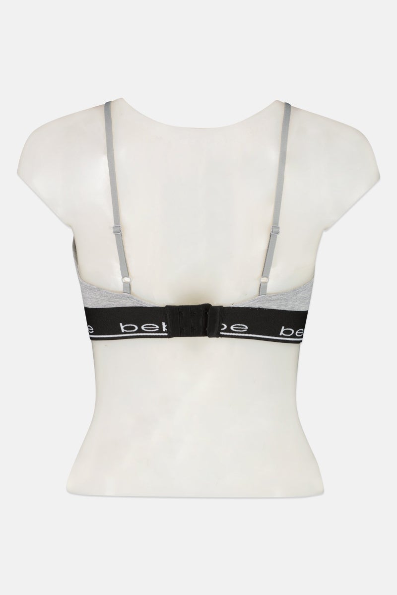 bebe Women Brand Logo Padded Bralette, Grey - Image 2