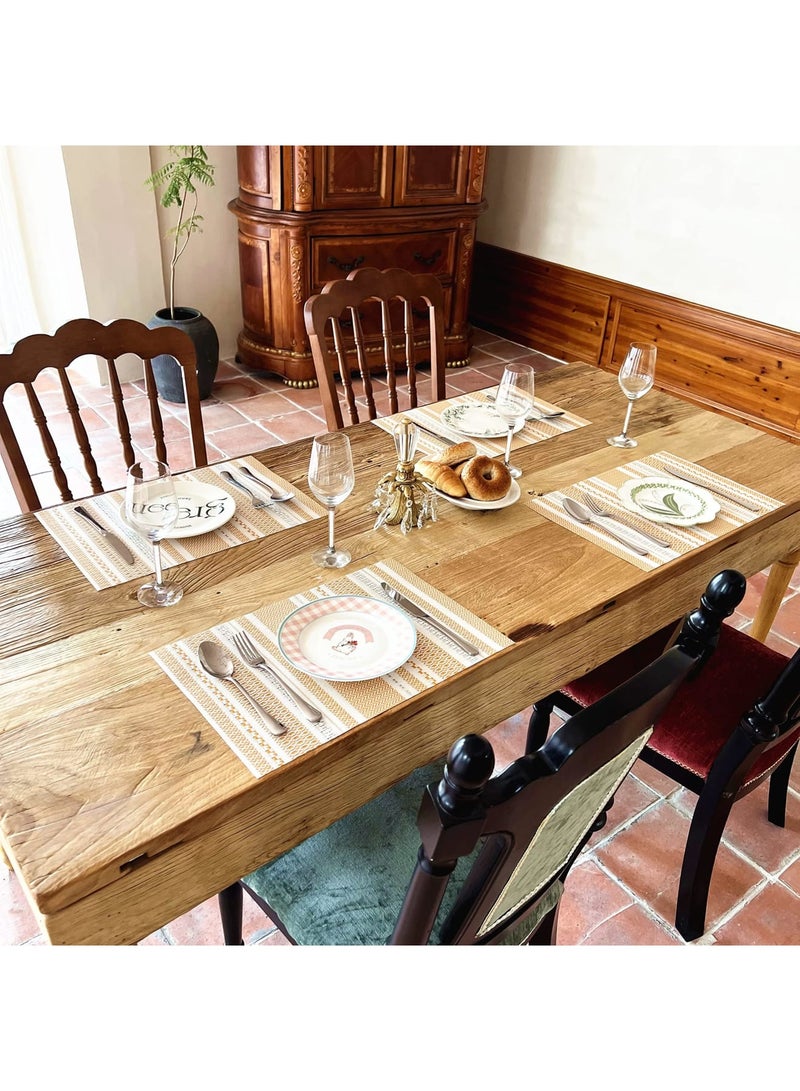 Zikra Placemat, Set of 6 Placemat Blending Color Durable Woven Vinyl Placemat Washable Heat-Resistant Anti-Skid Kitchen Dining Table Mats (Orange with White) - Image 2