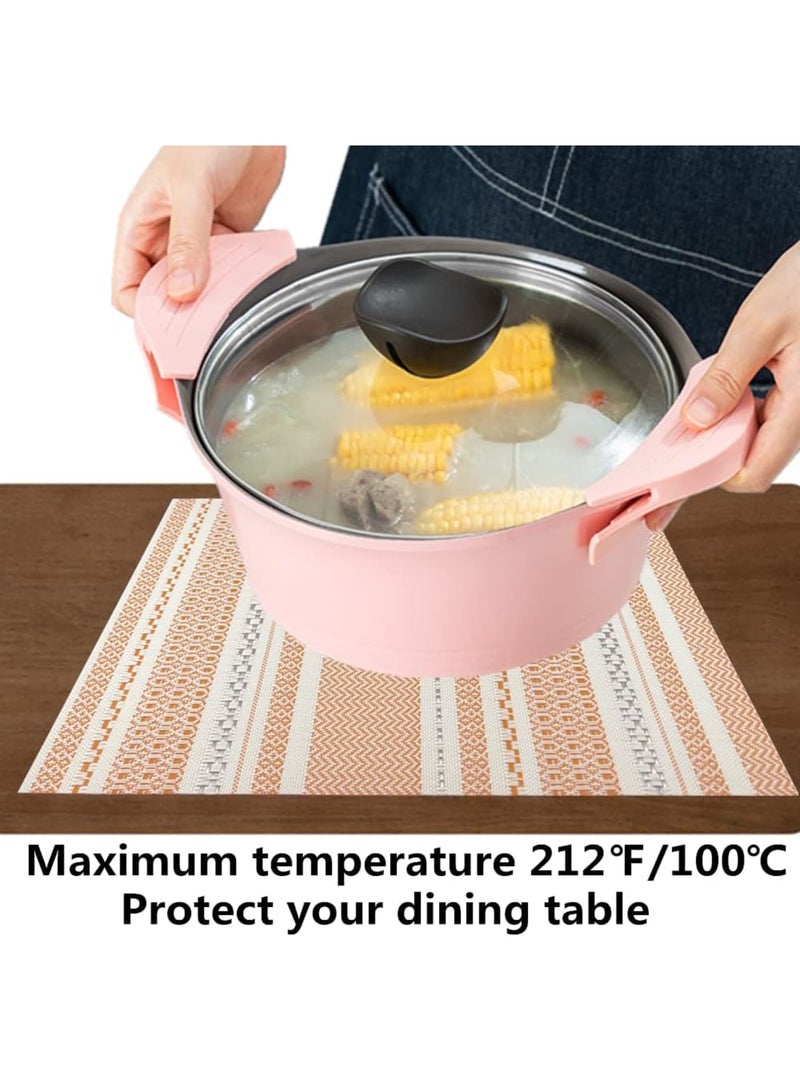 Zikra Placemat, Set of 6 Placemat Blending Color Durable Woven Vinyl Placemat Washable Heat-Resistant Anti-Skid Kitchen Dining Table Mats (Orange with White) - Image 4