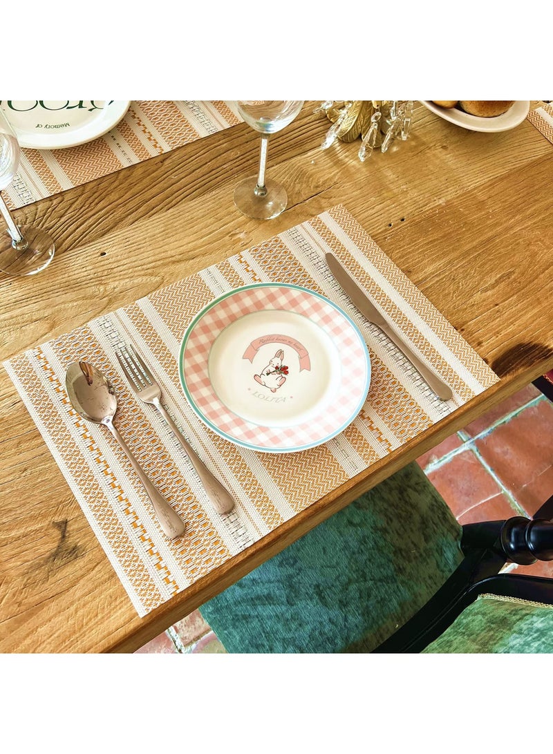 Zikra Placemat, Set of 6 Placemat Blending Color Durable Woven Vinyl Placemat Washable Heat-Resistant Anti-Skid Kitchen Dining Table Mats (Orange with White) - Image 3
