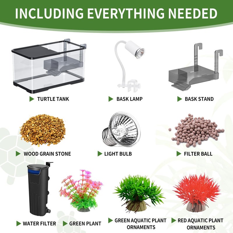 tuhaoking (Tank + Light + Filter + Filter Balls) Turtle Tank Kit, Turtle Tank Starter Kit,Bottom Drainage, Multi-Function Areas for Turtles, Crabs,Fishes, Amphibians,Reptiles. (21.65 Ã— 12.28 Ã— 12.28 Inch) - Image 2