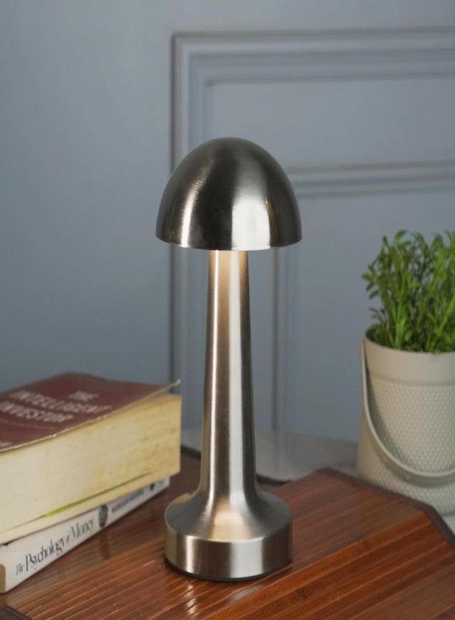 Chronos Dome Cordless LED Table Lamp (Silver) - USB Rechargeable Portable Touch Control Dimmable 3 Light Color Tunable Table Lamp for Hotel, Cafe, Restaurant or Home for Bedside, Center or Dining - Image 1