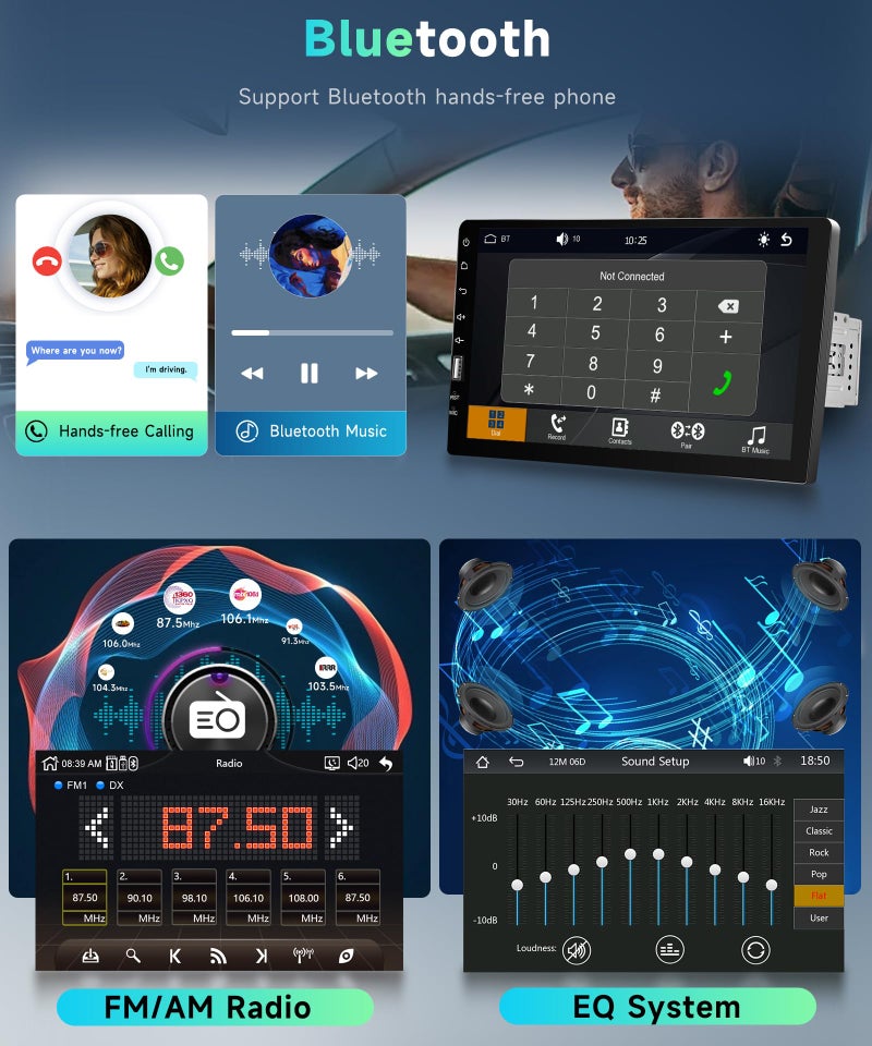 Podofo راديو سيارة بمدخل دين واحد مع كار بلاي وأندرويد أوتو، بودوفو 9 إنش شاشة تعمل باللمس بلوتوث، راديو سيارة يدعم راديو FM/AM، منفذ USB، مرآة رابط، EQ SWC، أجهزة صوتية للسيارة مع كاميرا خلفية - Image 4