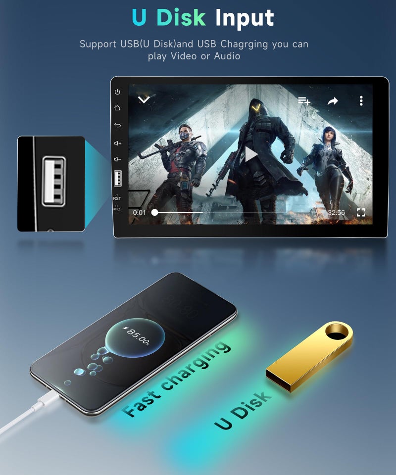 Podofo راديو سيارة بمدخل دين واحد مع كار بلاي وأندرويد أوتو، بودوفو 9 إنش شاشة تعمل باللمس بلوتوث، راديو سيارة يدعم راديو FM/AM، منفذ USB، مرآة رابط، EQ SWC، أجهزة صوتية للسيارة مع كاميرا خلفية - Image 5