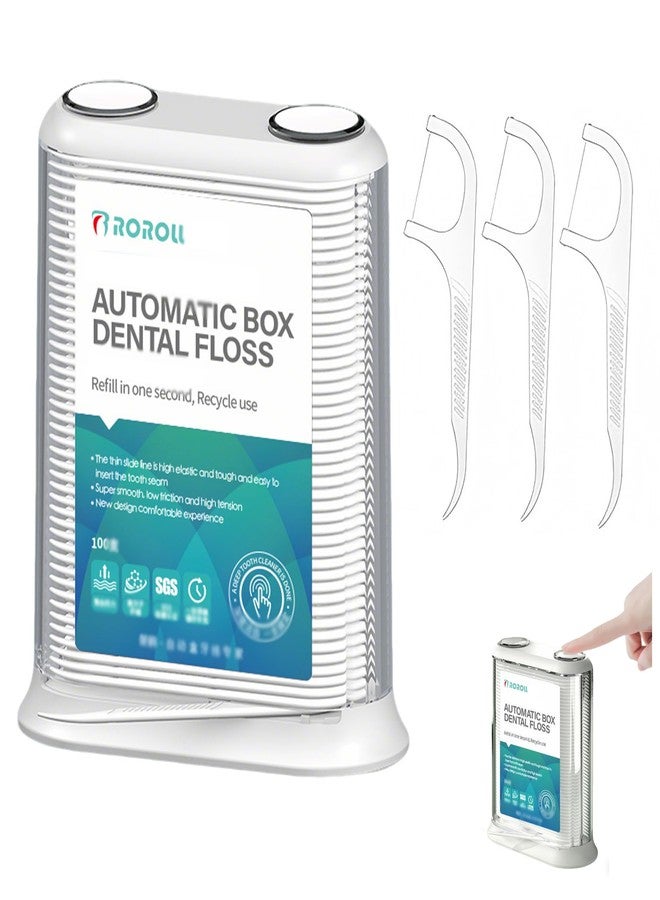 YOUNEEDFUL New Generation Automatic Dental Floss Picks, Packed in 1pc Refillable Auto-Ejection Case ，Travel Flosser Dispenser Storage Case with 100 Floss Picks，Hygienic Convenient (White) - Image 1