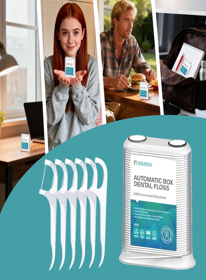 YOUNEEDFUL New Generation Automatic Dental Floss Picks, Packed in 1pc Refillable Auto-Ejection Case ，Travel Flosser Dispenser Storage Case with 100 Floss Picks，Hygienic Convenient (White) - Image 4