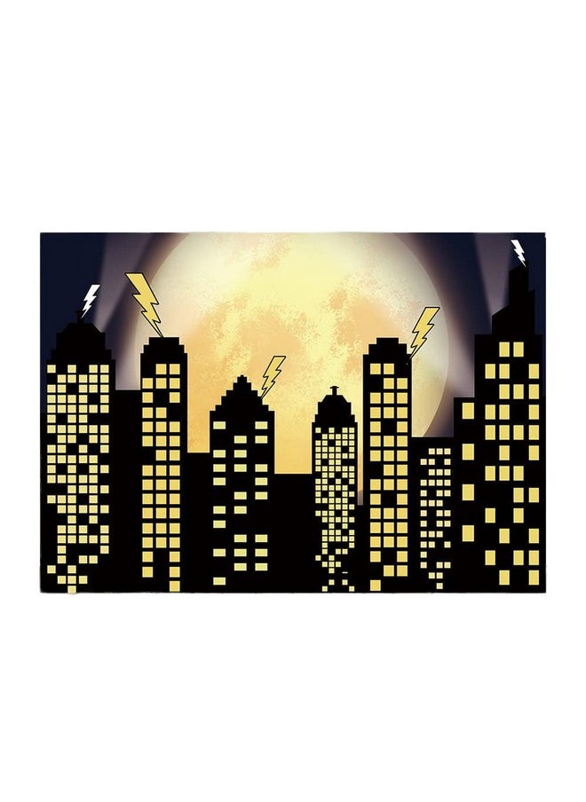 Yongqian - Superhero Super City Photography Backdrops Skyline Buildings City Boom Full Moon Bat Photo Background Children Birthday Party Banner Photo Studio Booth Cake Table Decor 7X5Ft Vinyl - Image 1