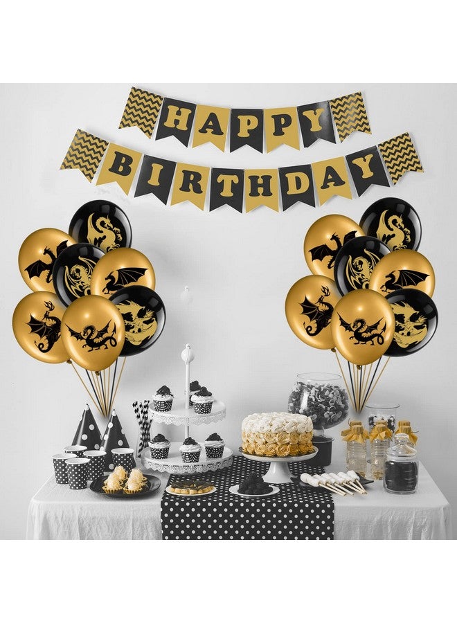 Zomiboo 50 Pieces Dragon Theme Party Supplies, Dragon Theme Party Balloons, Black Gold Birthday Decoration Picks for Fantasy Supplies, 12 Inches - Image 4