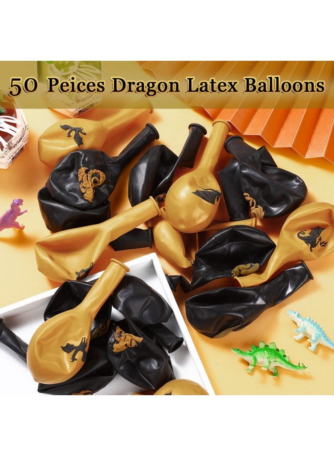 Zomiboo 50 Pieces Dragon Theme Party Supplies, Dragon Theme Party Balloons, Black Gold Birthday Decoration Picks for Fantasy Supplies, 12 Inches - Image 3