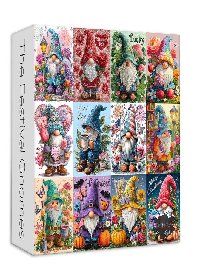 PICKFORU أحجية PICKFORU Festival Gnomes المكونة من 1000 قطعة للبالغين، أحجية تركيب صور الأقزام الماسية اللطيفة، أحجية مجموعة الأقزام الملونة والصعبة - Image 1