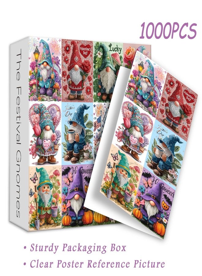 PICKFORU أحجية PICKFORU Festival Gnomes المكونة من 1000 قطعة للبالغين، أحجية تركيب صور الأقزام الماسية اللطيفة، أحجية مجموعة الأقزام الملونة والصعبة - Image 3