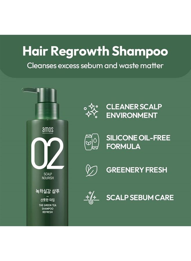 amos PROFESSIONAL شامبو الشاي الأخضر المرطب [للفروة العادية/الجافة] 17.6 أونصة (500 جرام) | شامبو مضاد للتساقط ومضاد لفقدان الشعر لنمو الشعر والترطيب | علامة تجارية لصالون الشعر الكوري - Image 1