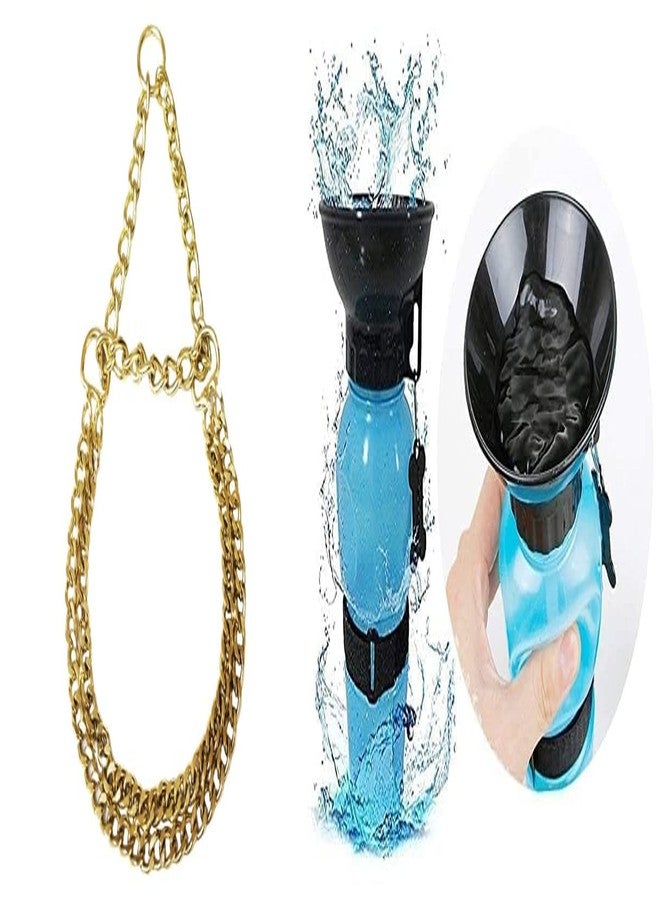 Penta Paws 2 Layer Dog Choke Chain Martingale Golden Collar -24 Inch and Dog Water Bottle Dispenser for Walking Puppy, Pet Water Drinking Feeder
