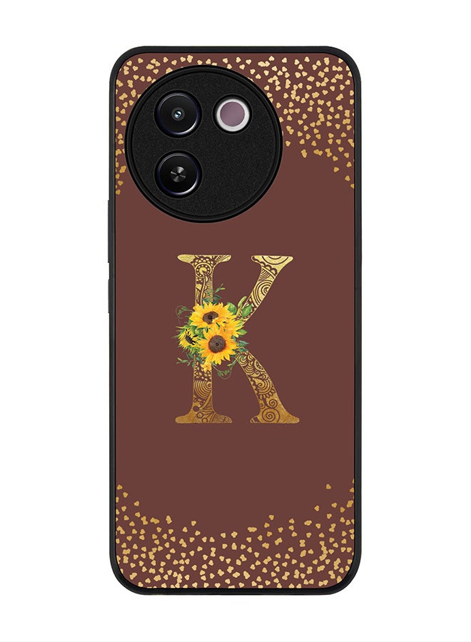 Stylizedd Rugged Black edge case for Vivo V30e, Slim fit Case Flexible TPU Gel Thin Cover - Custom Monogram Initial Letter Floral Pattern Alphabet - K (Brown ) - Image 1
