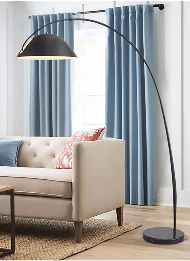 Glanfen - Nordic Minimalist Atmosphere Standing Floor Lamp Three-Tone Lighting Modern Marble Base 360° Flexible Rotating Curved Dome Pole Black - Image 1